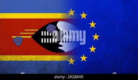 Flag of the European Union with Swaziland National flag. Grunge background Stock Photo