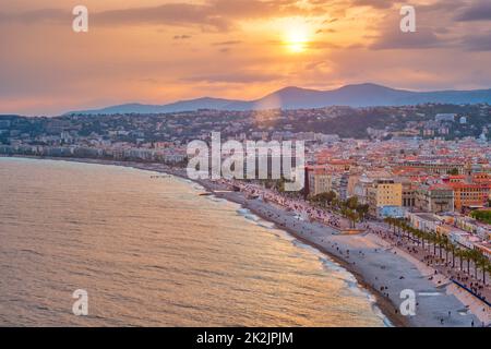 Picturesque view of Nice, France on sunset Stock Photo