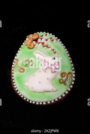 Easter decoration with a white rabbit motif Stock Photo