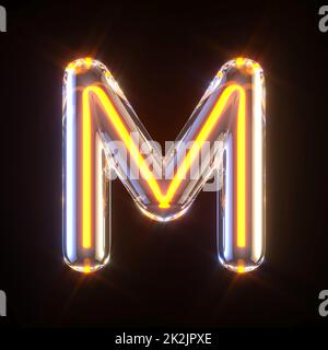 Glowing glass tube font Letter M 3D Stock Photo
