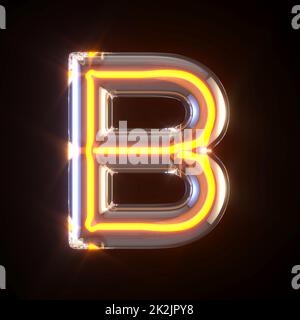 Glowing glass tube font Letter B 3D Stock Photo