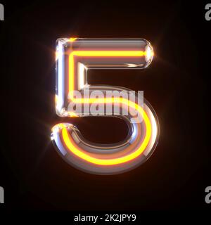 Glowing glass tube font Number 5 FIVE 3D Stock Photo