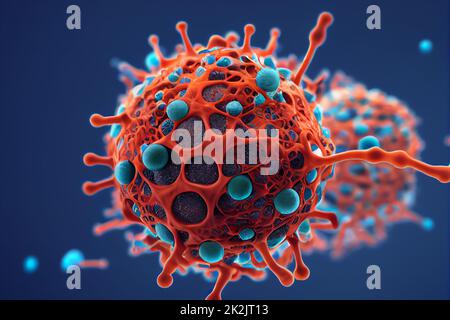 Colorful virus with surface receptors and spikes, covid-19 like virus, coronavirus type of resembling sars-cov-2, general virus concept 3d rendering Stock Photo