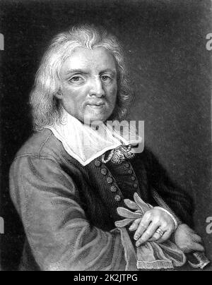 Isaak Walton (1593-1663) English writer and biographer born at Stafford, Staffordshire. His most famous work is 'The Compleat Angler' (1653). He also wrote 'Lives' of John Donne, Henry Wotton, Richard Hooker and Richard Herbert. Engraving. Stock Photo