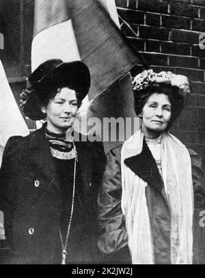 Emmeline Pankhurst (1857-1928) English suffragette, founder of Women's Franchise League (1889) and, in 1903 with her daughter Christabel (1880-1958) pictured with her, founder of the Women's Social and Political Union. Halftone. Stock Photo