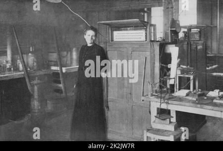 Marie Curie (1867-1934) Polish-born French physicist in her laboratory in 1912, the year after she received here second Nobel prize, this time for chemistry. Stock Photo