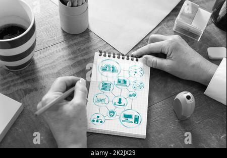 Cloud networking concept drawn on a notepad Stock Photo