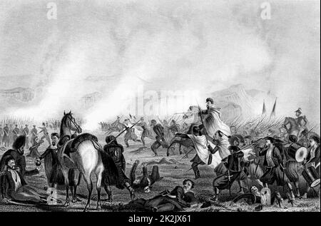 Crimean War (1853-1856) Zouaves, French infantry of Algerian origin, coming to assistance of British troops, helping them to repulse Russian attack at Inkerman 5 November 1854.  Engraving c1856 Stock Photo