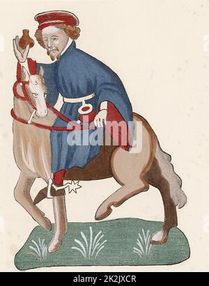 Geoffrey Chaucer (c1345-1400) English poet. The Manciple, man who buys provisions for a college, monastery or inn of court. After the illustration in the Ellesmere manuscript of 'Canterbury Tales' 14th century Stock Photo