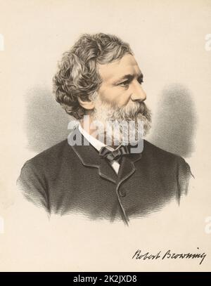 Robert Browning (1812-1889) English poet and dramatist. From 'The Modern Portrait Gallery', Cassell, Petter & Galpin, London c.1880. Tinted lithograph. Stock Photo