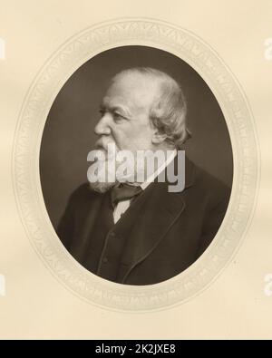 Robert Browning (1812-1889) English poet and dramatist. Photograph from 'Men of Mark', London c.1880. Woodburytype Stock Photo