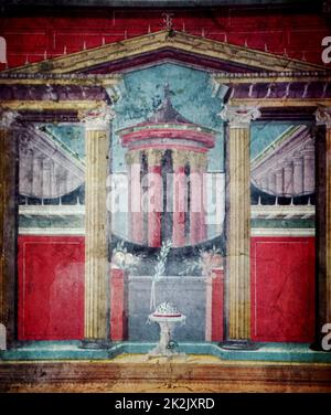 Detail from a fresco depicting ancient Roman architecture. Dated 12th Century Stock Photo