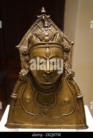 Brass head of the Hindu God Siva (Shiva). Valley of Kullu; Himachal Pradesh, India. 13th -14th Century AD Stock Photo