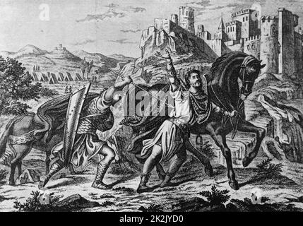 Painting depicting the death of King Sancho II of Castile and León (1036-1072). Dated 11th Century Stock Photo