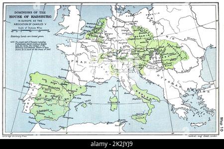 Map showing the Habsburg Empire at the time of Charles V Mid 16th Century Stock Photo