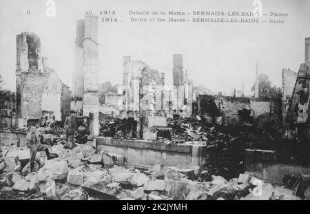 World War I 1914-1918: Aftermath of the First Battle of the Marne, near Paris, France, 5-12 September 1914 - Ruins of Sermaize-les-Bains.  The battle was a Allied strategic  victory. Stock Photo