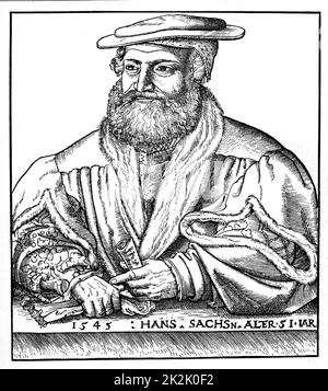 Hans Sachs (1494-1576) Mastersinger of Nuremberg, composer, playwright,poet and shoemaker. One of the leading figures in 'Die Meistersinger von Nurnberg', the opera by Richard Wagner, first performed in 1868. After the aristocratic Minnesingers declined in the 13th century, the craftsmen and traders continued their tradition Stock Photo
