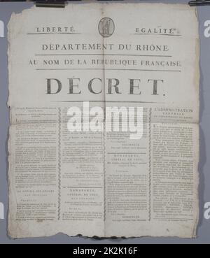 Decree of the French Republic, announcing the coup d'Etat of Brumaire 18th This decree announces the decisions taken by the Council of Five Hundred and the first decisions taken by Napoleon Bonaparte when he was still general-in-command. November 1799 In-folio Stock Photo