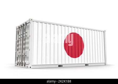Realistic shipping cargo container textured with Flag of Japan. Isolated. 3D Rendering Stock Photo