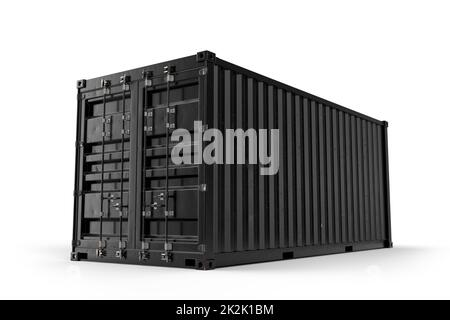 Realistic black shipping cargo container. Isolated. 3D Rendering Stock Photo
