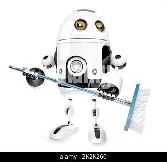 Robot cleaner with mop. Isolated over white. 3D illustration. Contains clipping path Stock Photo