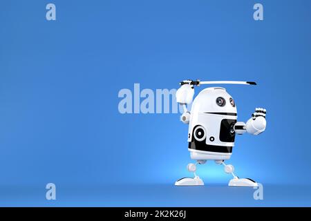 Robot with katana on blue background. Contains clipping path Stock Photo