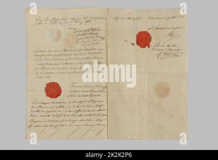 Authentic copy of the Exemption having authorized the celebration of the marriage of Napoleon I and Marie- Louise of Austria without banns Vienna, the 9th march 1810. Stock Photo