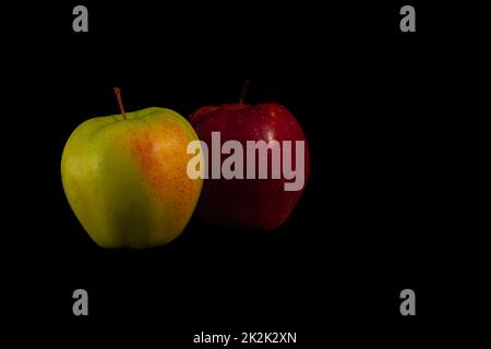 one yellow and one red apple Stock Photo