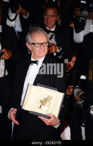 Ken Loach, receiving the Palme d'Or for the film 'I, Daniel Blake' Closing ceremony 69th Cannes Film Festival May 22, 2016 Stock Photo