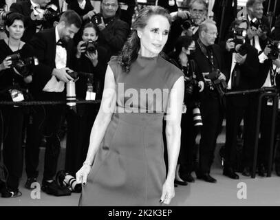 Andie MacDowell (dress by Prada) 75th Cannes Film Festival: closing ceremony May 28, 2022 Stock Photo