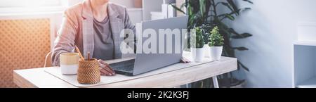 Woman working on the laptop in office Stock Photo