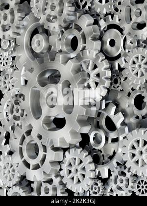 Metal gears in motion. 3D illustration Stock Photo