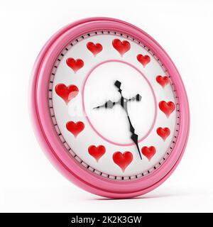 Red hearts on clock instead of numbers. 3D illustration Stock Photo