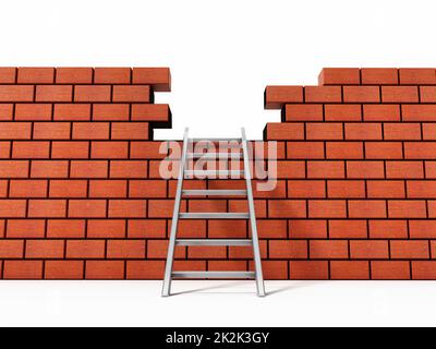 Metal ladder on brick wall. 3D illustration Stock Photo