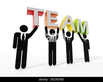 Business people holding T, E, A and M letters. 3D illustration Stock Photo