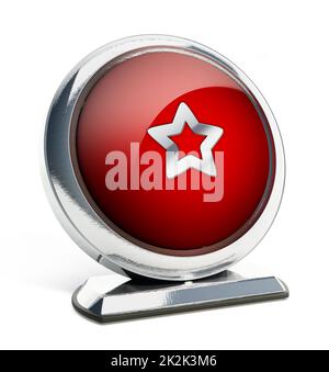 Glossy red button with star symbol. 3D illustration Stock Photo