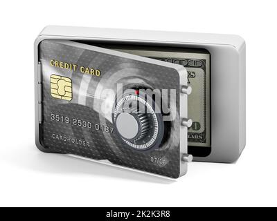 Half open credit card shaped steel safe. 3D illustration Stock Photo