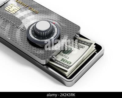 Half open credit card shaped steel safe. 3D illustration Stock Photo