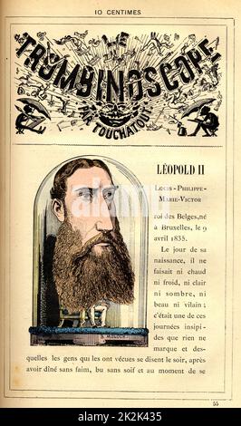 Caricature of Léopold II of Belgium (born in 1835), in :  'Le Trombinoscope' by Touchatout, drawing by Moloch.  19th century  France Private Collection Stock Photo