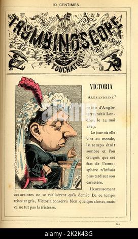 Caricature of Queen Victoria (1819-1901), in : 'Le Trombinoscope' by Touchatout, drawing by Moloch.  19th century  France Private Collection Stock Photo