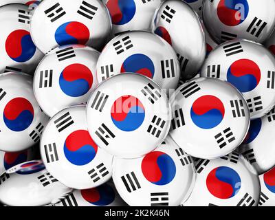 Stack of buttons with South Korea flag. 3D illustration Stock Photo