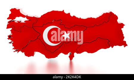 Map of Turkey covered with Turkish flag texture. 3D illustration Stock Photo