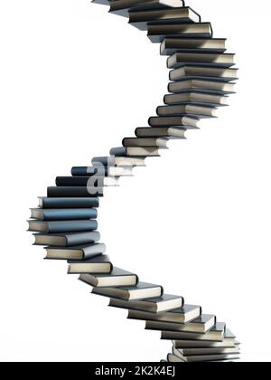 Spiral staircase shaped multi colored books. 3D illustration Stock Photo