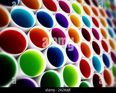 Multi colored plastic tubes background. 3D illustration Stock Photo