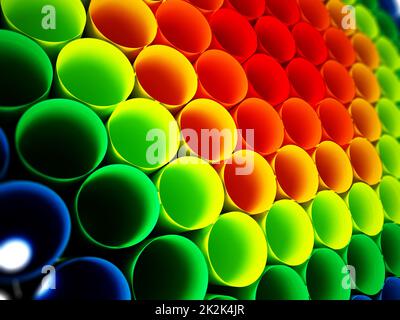 Multi colored plastic tubes background. 3D illustration Stock Photo