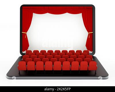 Red seats on laptop computer with blank screen. 3D illustration Stock Photo