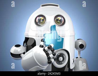 3d robot with LIKE symbol. Contains clipping path Stock Photo