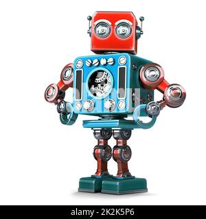 Posing Retro Robot. Isolated. Contains clipping path Stock Photo