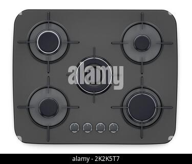 Gas burner on black modern kitchen stove with dollar sign Stock Photo ...