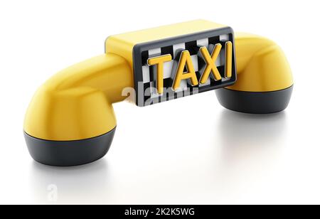 Yellow phone receiver with taxi sign on checkers pattern Stock Photo